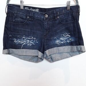 Madewell | Cuffed Dark wash Distressed Shorts